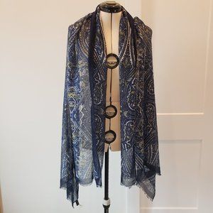 Melifluos Spanish Paisley Design Blue and Gold Scarf